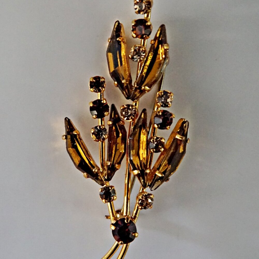 Austria Amber Rhinestone Brooch Vintage Jew.